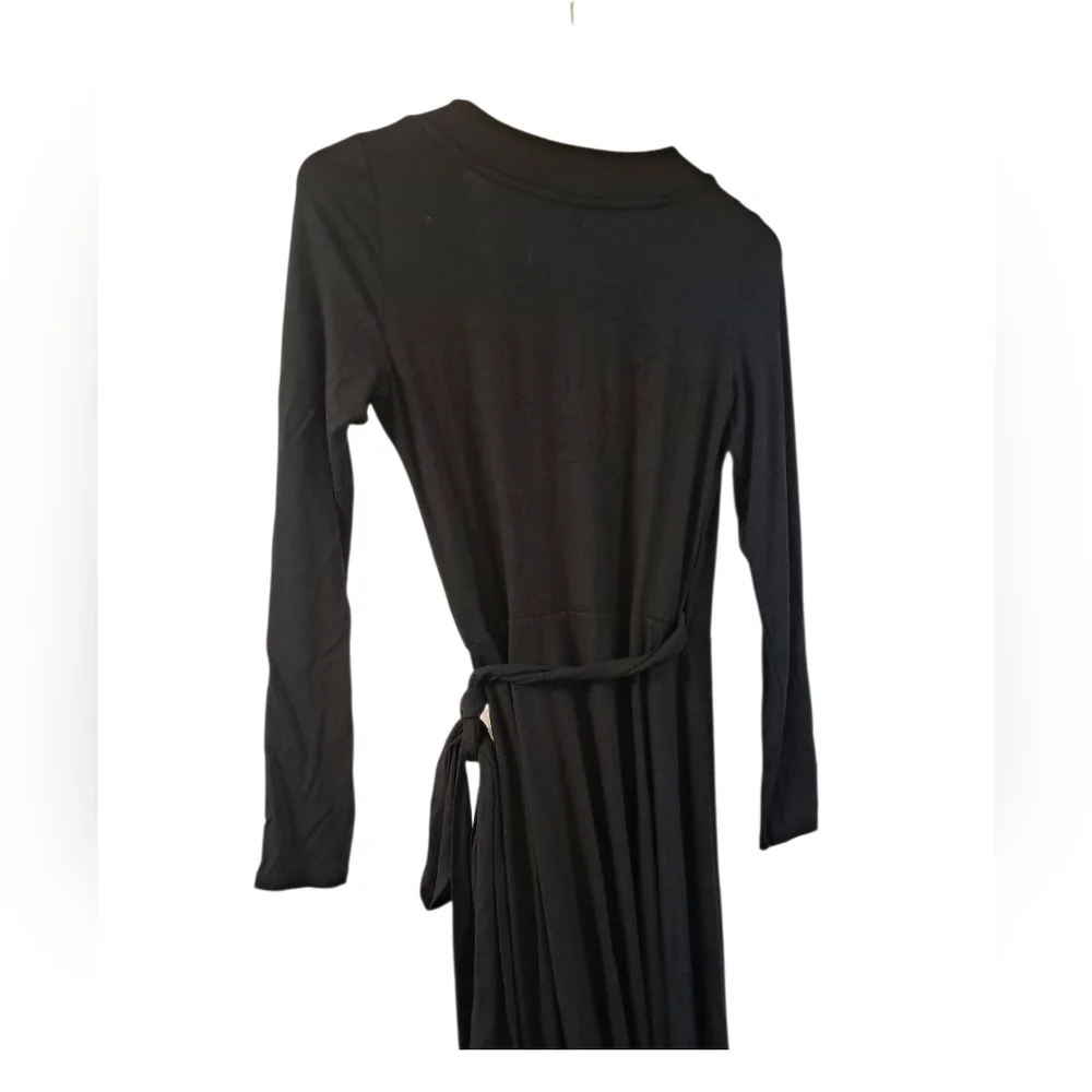 Black Midi Wrap Dress with Tie Waist - Picture 12 of 12